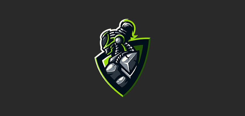 Robot Knight Gamer Shield Vector Logo